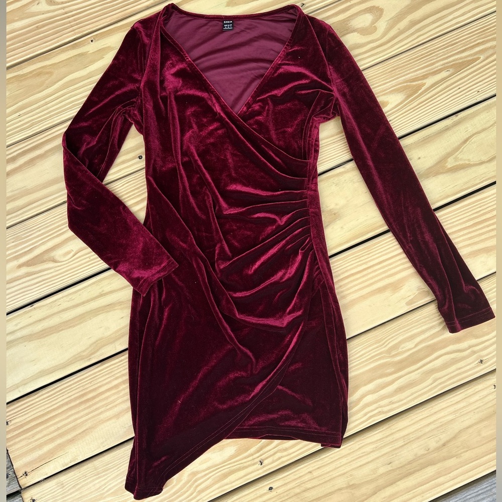 Elegant Velvet Wrap Dress in Rich Red